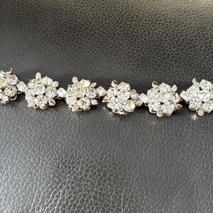 Vintage crystal silver floral bracelet. Snap clasp.